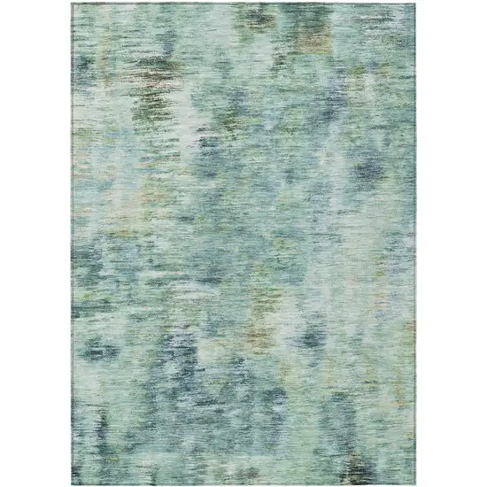 Teal Blue Green And Ivory Abstract Washable Indoor Outdoor Area Rug Photo 2