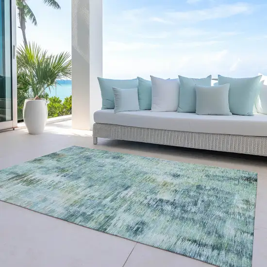 Teal Blue Green And Ivory Abstract Washable Indoor Outdoor Area Rug Photo 8