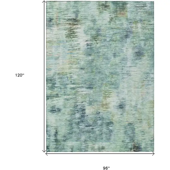 Teal Blue Green And Ivory Abstract Washable Indoor Outdoor Area Rug Photo 3