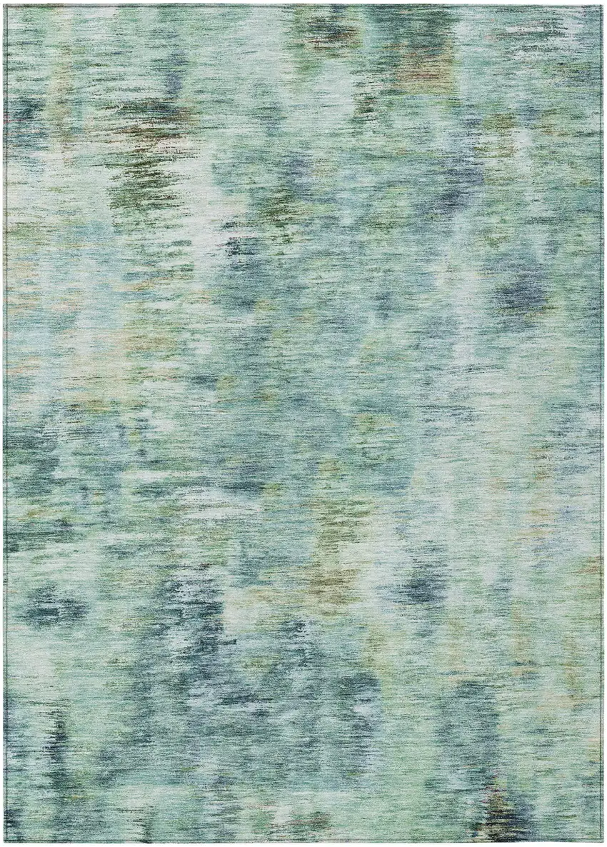 Teal Blue Green And Ivory Abstract Washable Indoor Outdoor Area Rug Photo 2