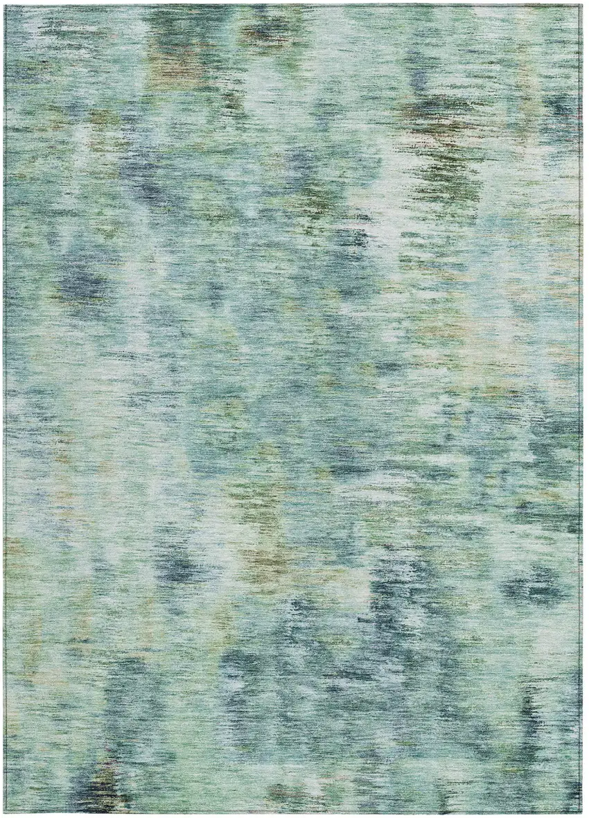Teal Blue Green And Ivory Abstract Washable Indoor Outdoor Area Rug Photo 7