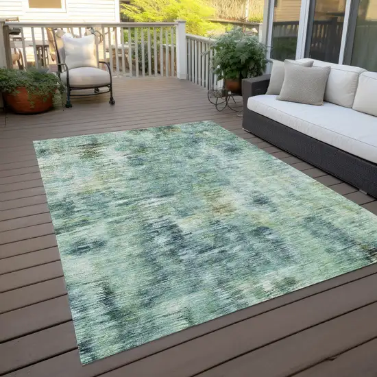 Teal Blue Green And Ivory Abstract Washable Indoor Outdoor Area Rug Photo 9