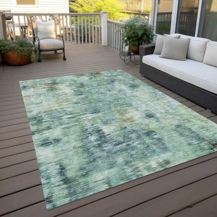 Teal Blue Green And Ivory Abstract Washable Indoor Outdoor Area Rug Photo 9