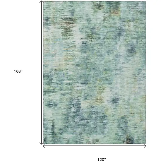 Teal Blue Green And Ivory Abstract Washable Indoor Outdoor Area Rug Photo 3