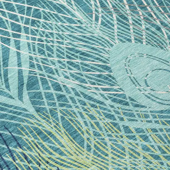 Teal Blue Green And Ivory Floral Washable Indoor Outdoor Area Rug Photo 5