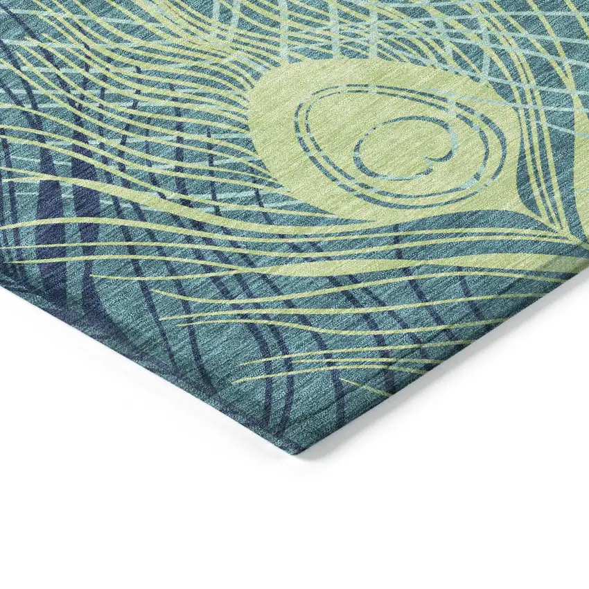 Teal Blue Green And Ivory Floral Washable Indoor Outdoor Area Rug Photo 4
