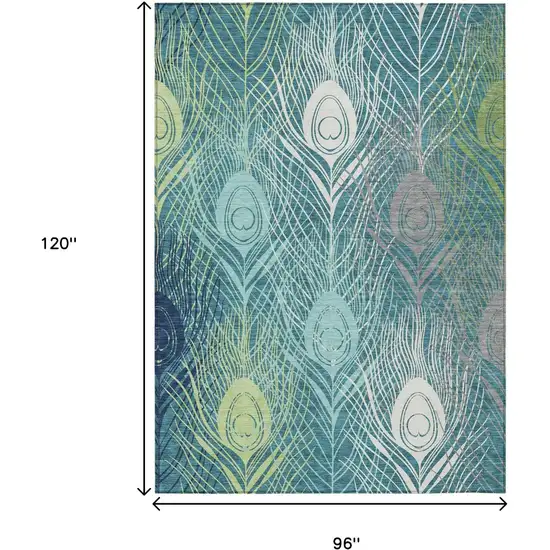 Teal Blue Green And Ivory Floral Washable Indoor Outdoor Area Rug Photo 3