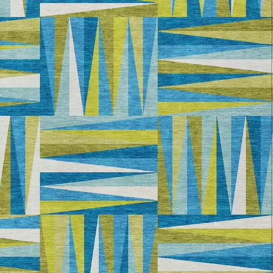 Teal Blue Green And Ivory Geometric Washable Indoor Outdoor Area Rug Photo 5