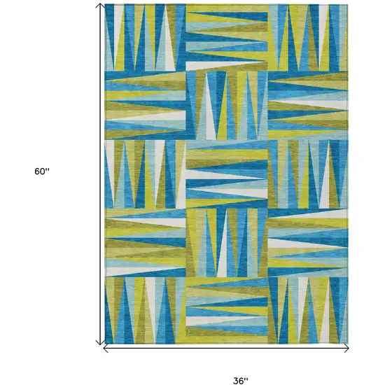 Teal Blue Green And Ivory Geometric Washable Indoor Outdoor Area Rug Photo 3