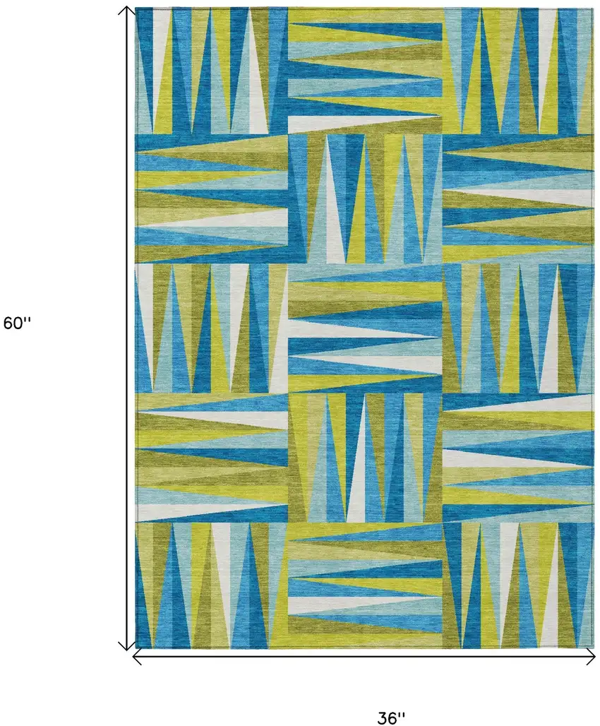 Teal Blue Green And Ivory Geometric Washable Indoor Outdoor Area Rug Photo 3
