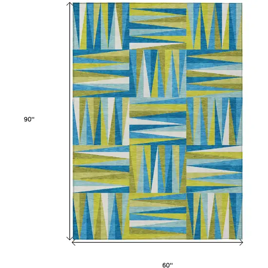 Teal Blue Green And Ivory Geometric Washable Indoor Outdoor Area Rug Photo 3