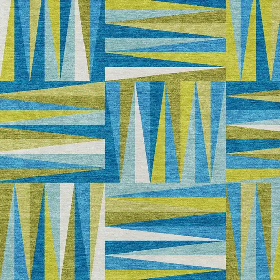 Teal Blue Green And Ivory Geometric Washable Indoor Outdoor Area Rug Photo 5
