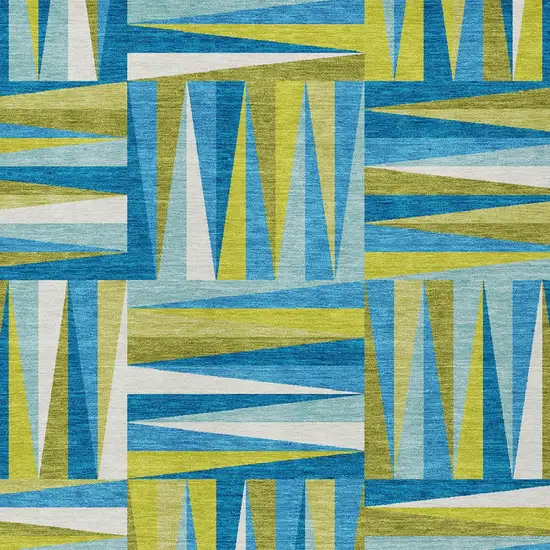 Teal Blue Green And Ivory Geometric Washable Indoor Outdoor Area Rug Photo 5