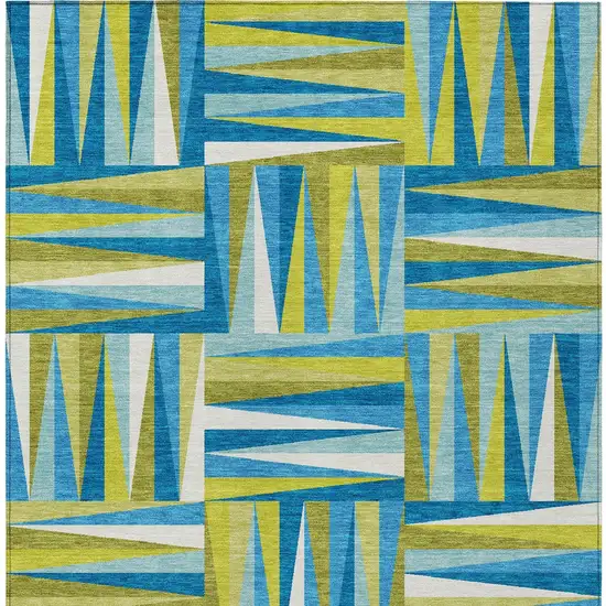 Teal Blue Green And Ivory Geometric Washable Indoor Outdoor Area Rug Photo 7