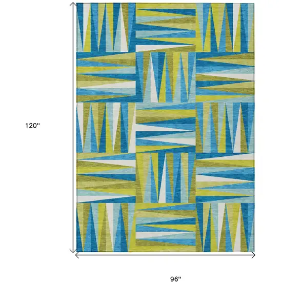 Teal Blue Green And Ivory Geometric Washable Indoor Outdoor Area Rug Photo 3