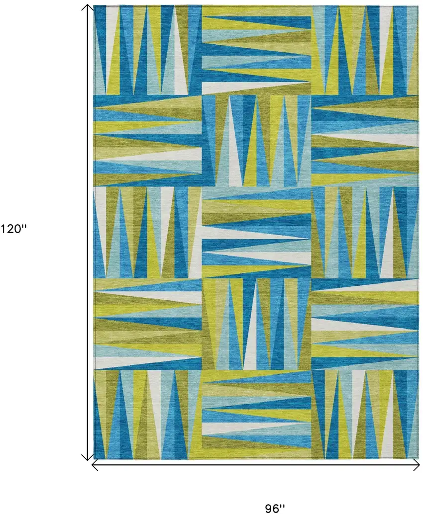 Teal Blue Green And Ivory Geometric Washable Indoor Outdoor Area Rug Photo 3