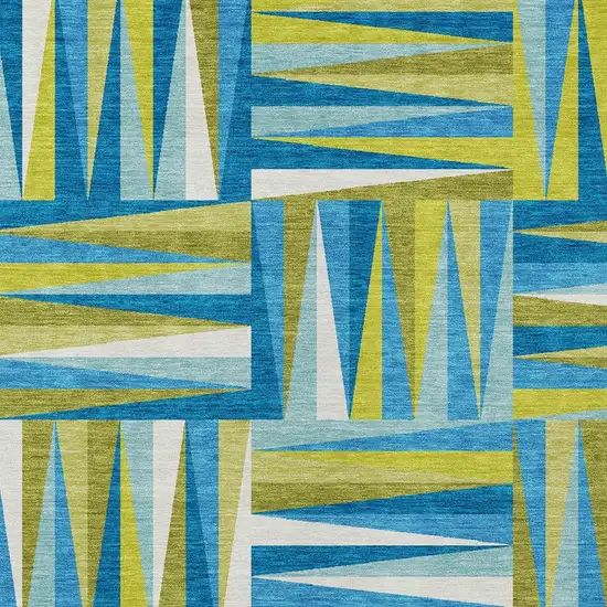 Teal Blue Green And Ivory Geometric Washable Indoor Outdoor Area Rug Photo 5