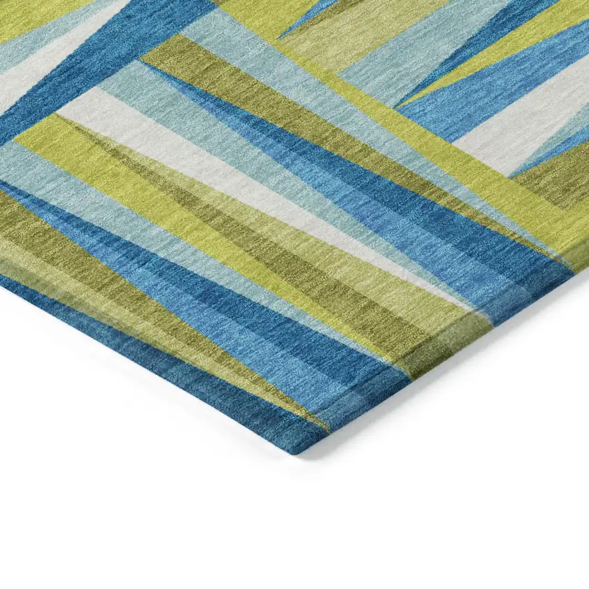 Teal Blue Green And Ivory Geometric Washable Indoor Outdoor Area Rug Photo 4