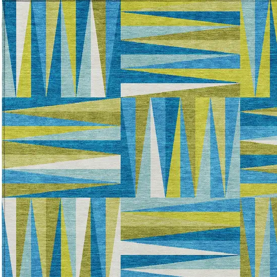 Teal Blue Green And Ivory Geometric Washable Indoor Outdoor Area Rug Photo 5