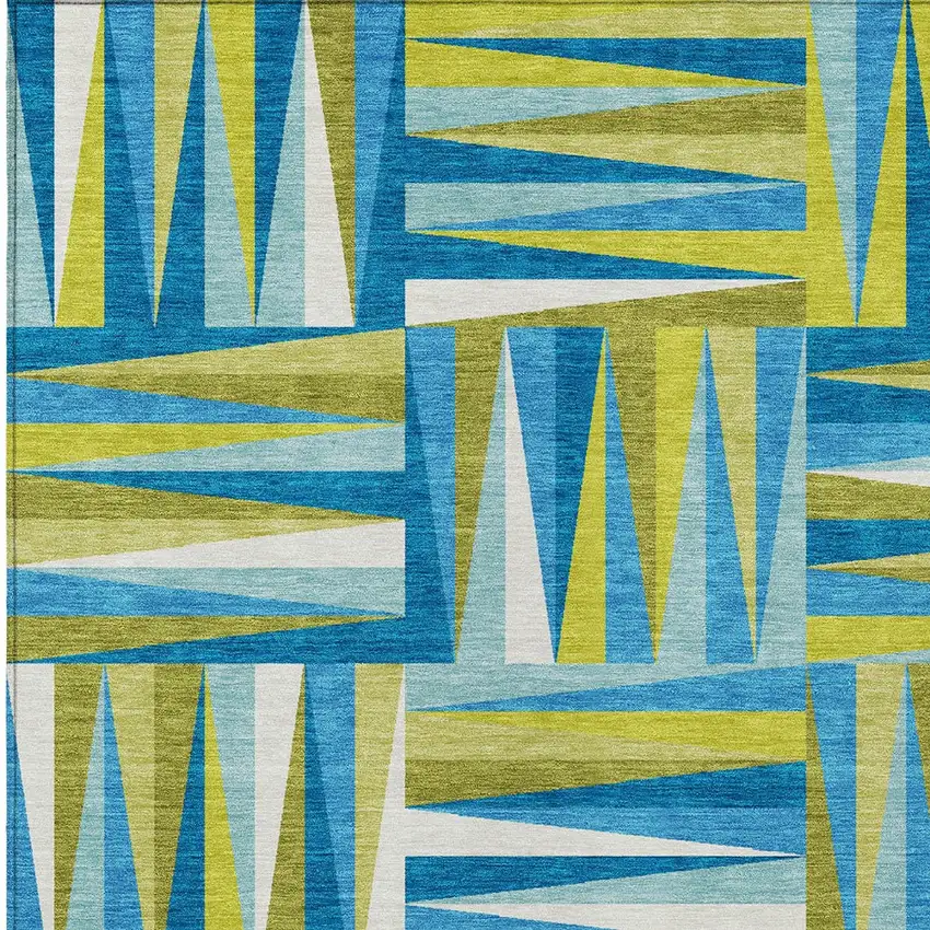 Teal Blue Green And Ivory Geometric Washable Indoor Outdoor Area Rug Photo 5