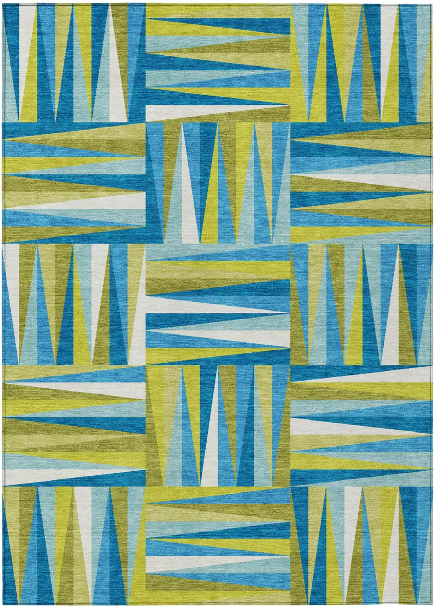 Teal Blue Green And Ivory Geometric Washable Indoor Outdoor Area Rug Photo 2