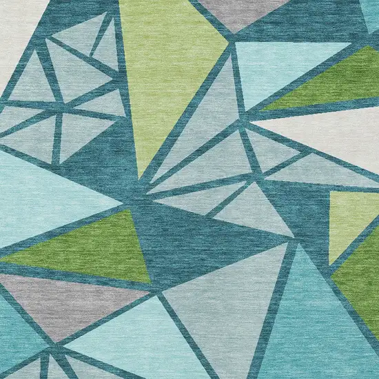 Teal Blue Green And Ivory Geometric Washable Indoor Outdoor Area Rug Photo 6