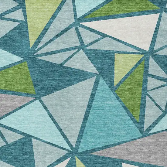 Teal Blue Green And Ivory Geometric Washable Indoor Outdoor Area Rug Photo 6