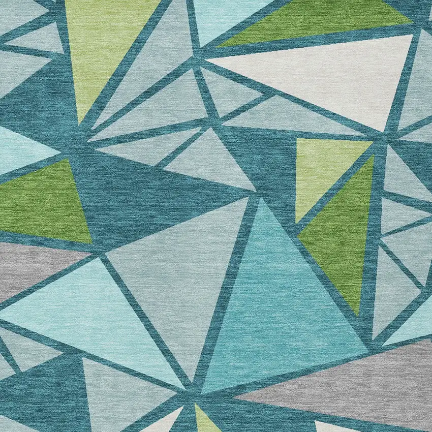 Teal Blue Green And Ivory Geometric Washable Indoor Outdoor Area Rug Photo 6