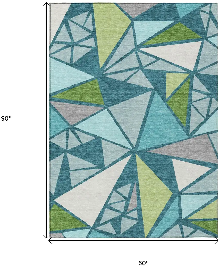 Teal Blue Green And Ivory Geometric Washable Indoor Outdoor Area Rug Photo 3