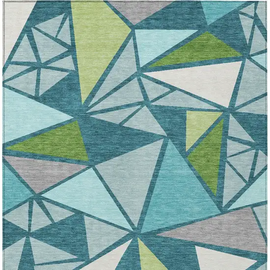 Teal Blue Green And Ivory Geometric Washable Indoor Outdoor Area Rug Photo 7
