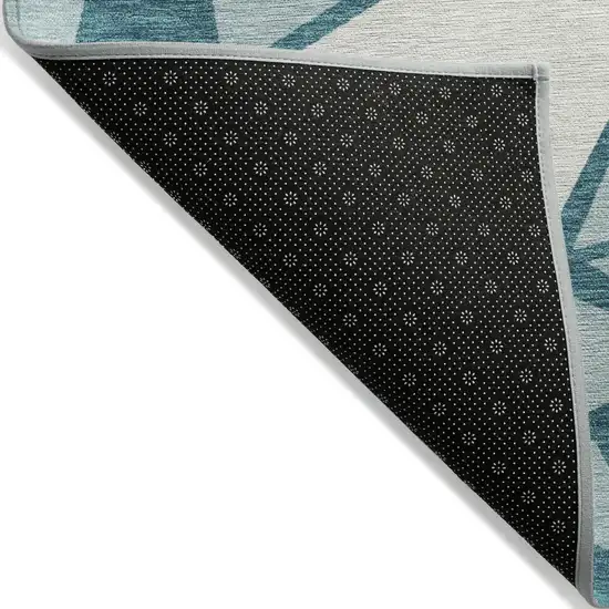 Teal Blue Green And Ivory Geometric Washable Indoor Outdoor Area Rug Photo 5