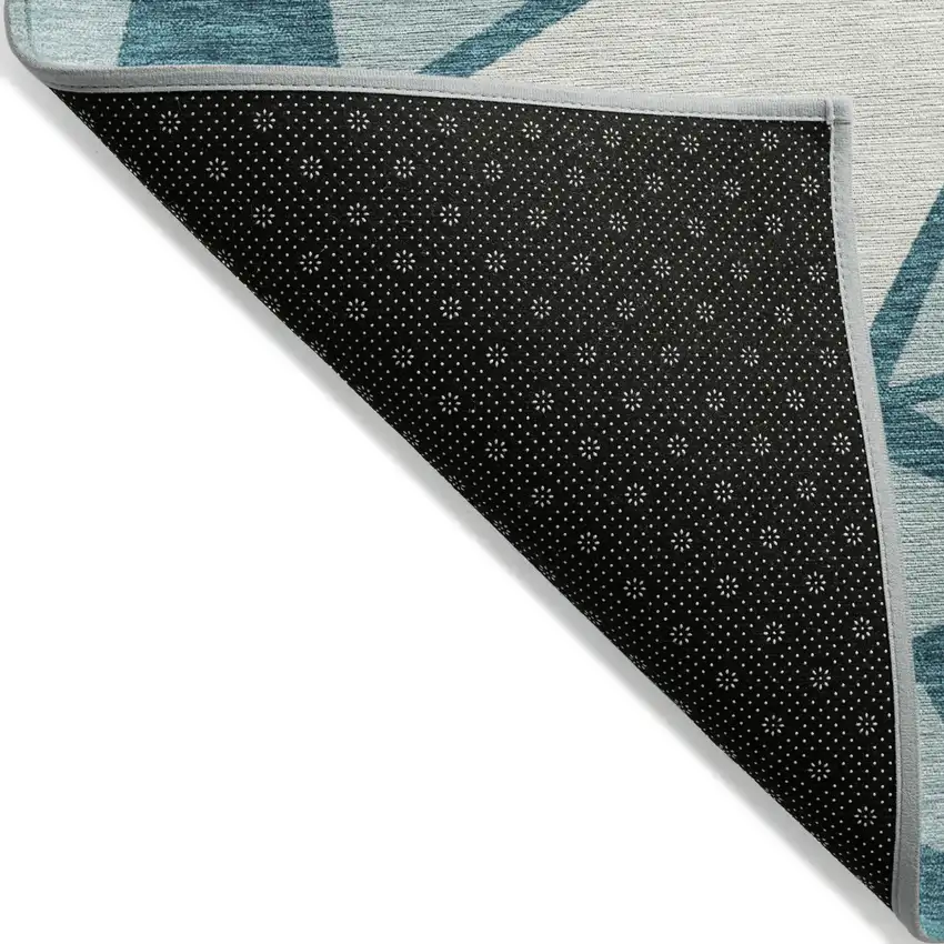Teal Blue Green And Ivory Geometric Washable Indoor Outdoor Area Rug Photo 5