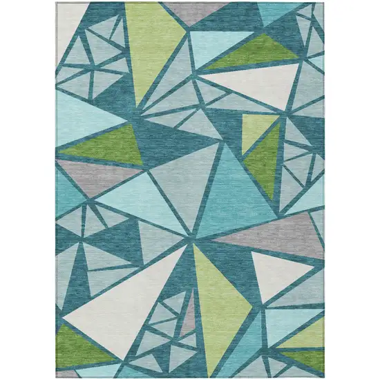 Teal Blue Green And Ivory Geometric Washable Indoor Outdoor Area Rug Photo 2