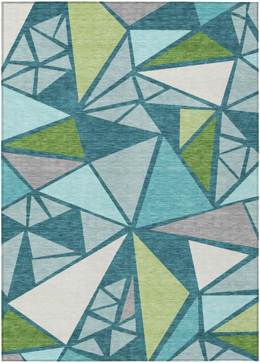 Teal Blue Green And Ivory Geometric Washable Indoor Outdoor Area Rug Photo 2