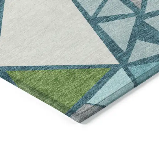Teal Blue Green And Ivory Geometric Washable Indoor Outdoor Area Rug Photo 4