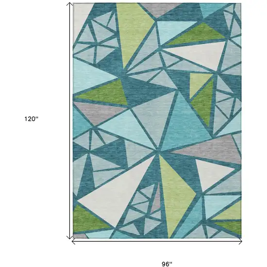 Teal Blue Green And Ivory Geometric Washable Indoor Outdoor Area Rug Photo 3