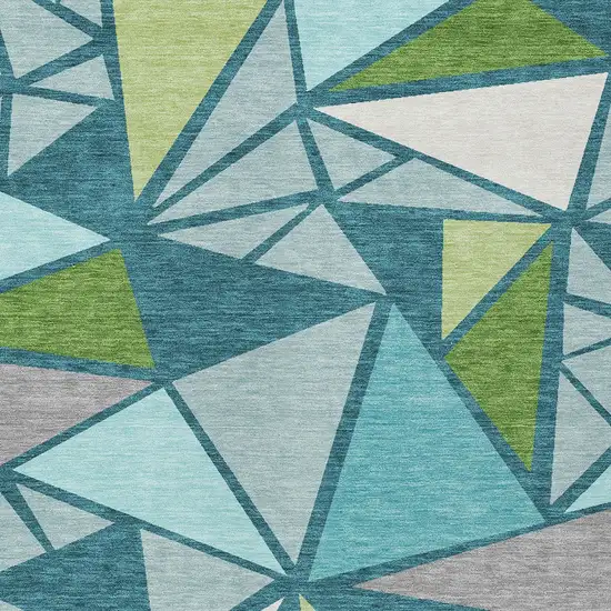 Teal Blue Green And Ivory Geometric Washable Indoor Outdoor Area Rug Photo 6