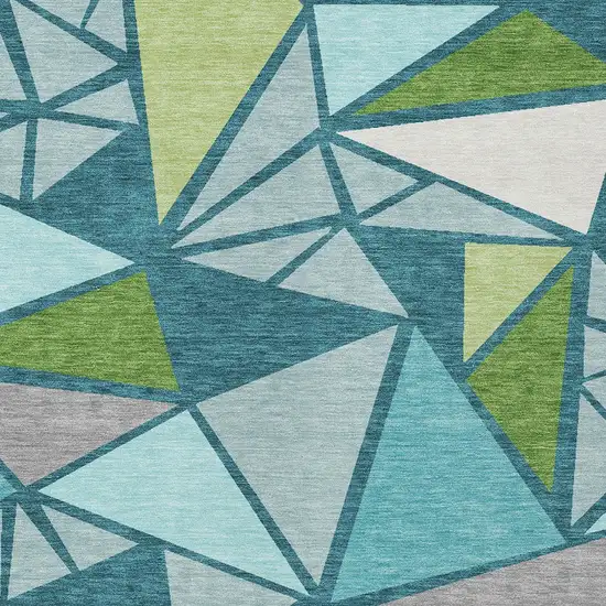 Teal Blue Green And Ivory Geometric Washable Indoor Outdoor Area Rug Photo 6