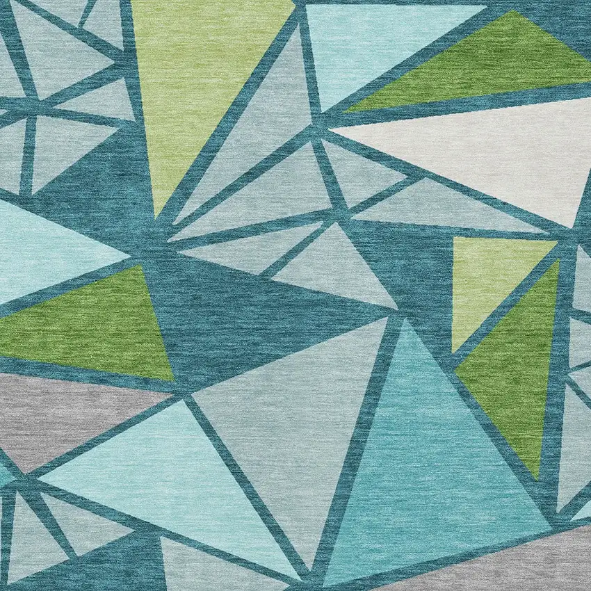 Teal Blue Green And Ivory Geometric Washable Indoor Outdoor Area Rug Photo 6