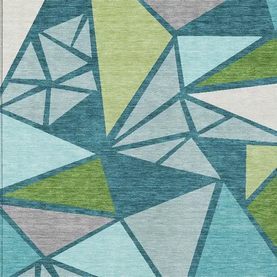 Teal Blue Green And Ivory Geometric Washable Indoor Outdoor Area Rug Photo 6