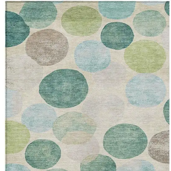 Teal Blue Green And Ivory Geometric Washable Indoor Outdoor Area Rug Photo 7