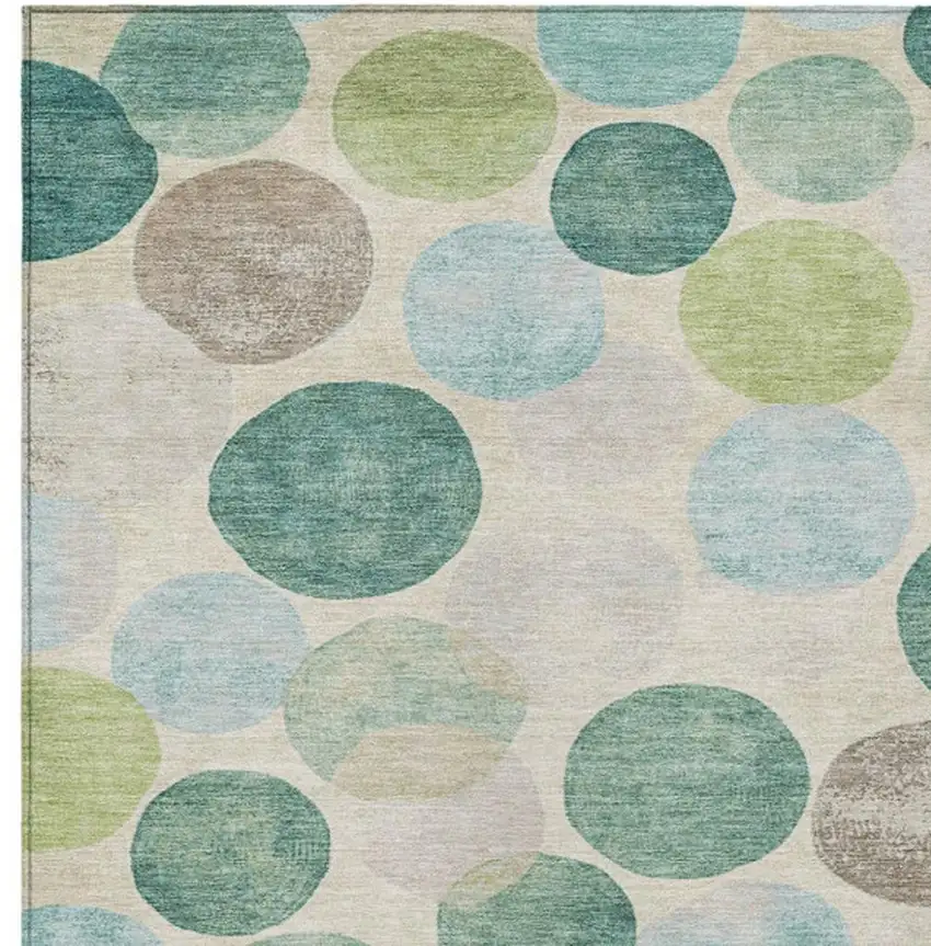 Teal Blue Green And Ivory Geometric Washable Indoor Outdoor Area Rug Photo 7