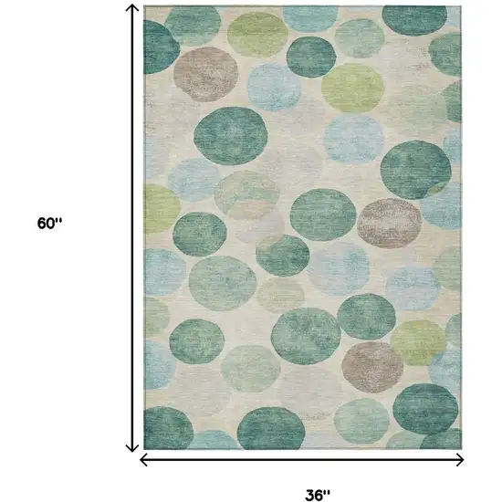 Teal Blue Green And Ivory Geometric Washable Indoor Outdoor Area Rug Photo 9