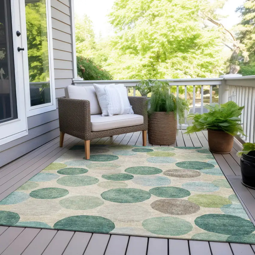 Teal Blue Green And Ivory Geometric Washable Indoor Outdoor Area Rug Photo 8
