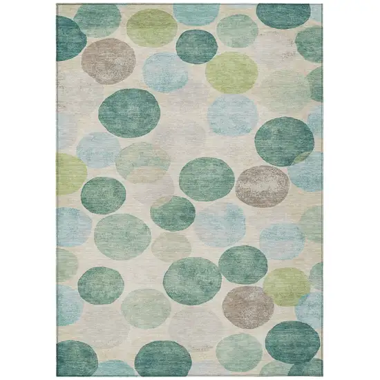 Teal Blue Green And Ivory Geometric Washable Indoor Outdoor Area Rug Photo 9