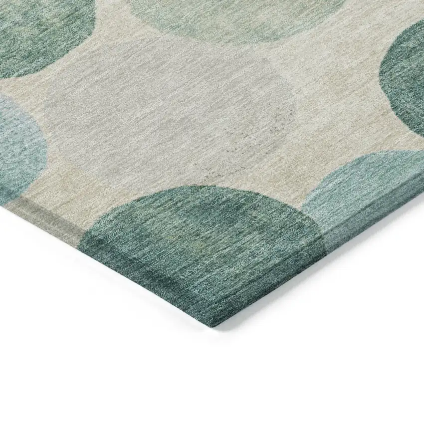 Teal Blue Green And Ivory Geometric Washable Indoor Outdoor Area Rug Photo 6