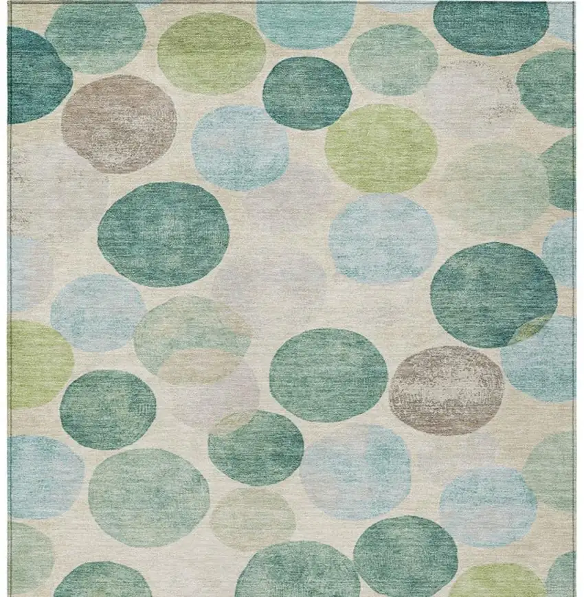 Teal Blue Green And Ivory Geometric Washable Indoor Outdoor Area Rug Photo 1