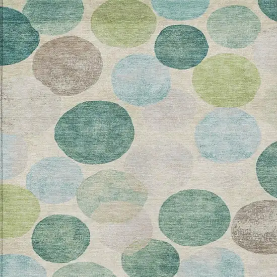 Teal Blue Green And Ivory Geometric Washable Indoor Outdoor Area Rug Photo 7