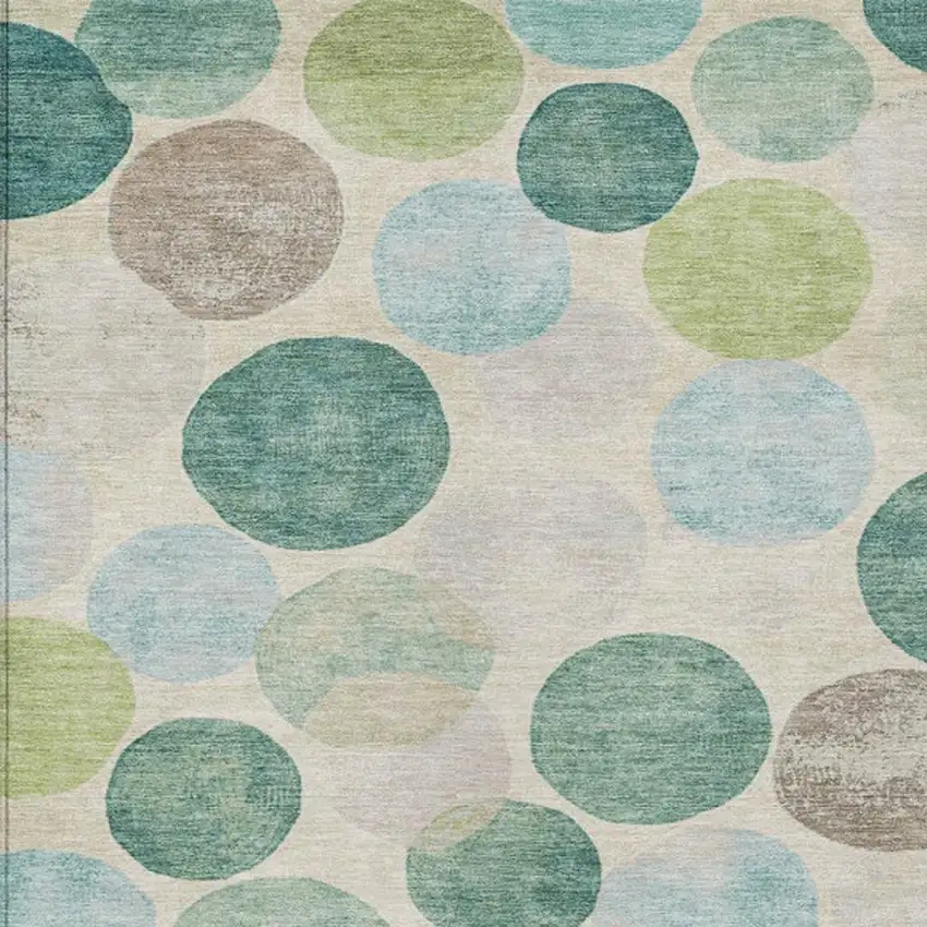 Teal Blue Green And Ivory Geometric Washable Indoor Outdoor Area Rug Photo 7