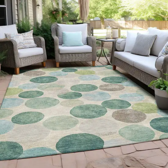 Teal Blue Green And Ivory Geometric Washable Indoor Outdoor Area Rug Photo 5
